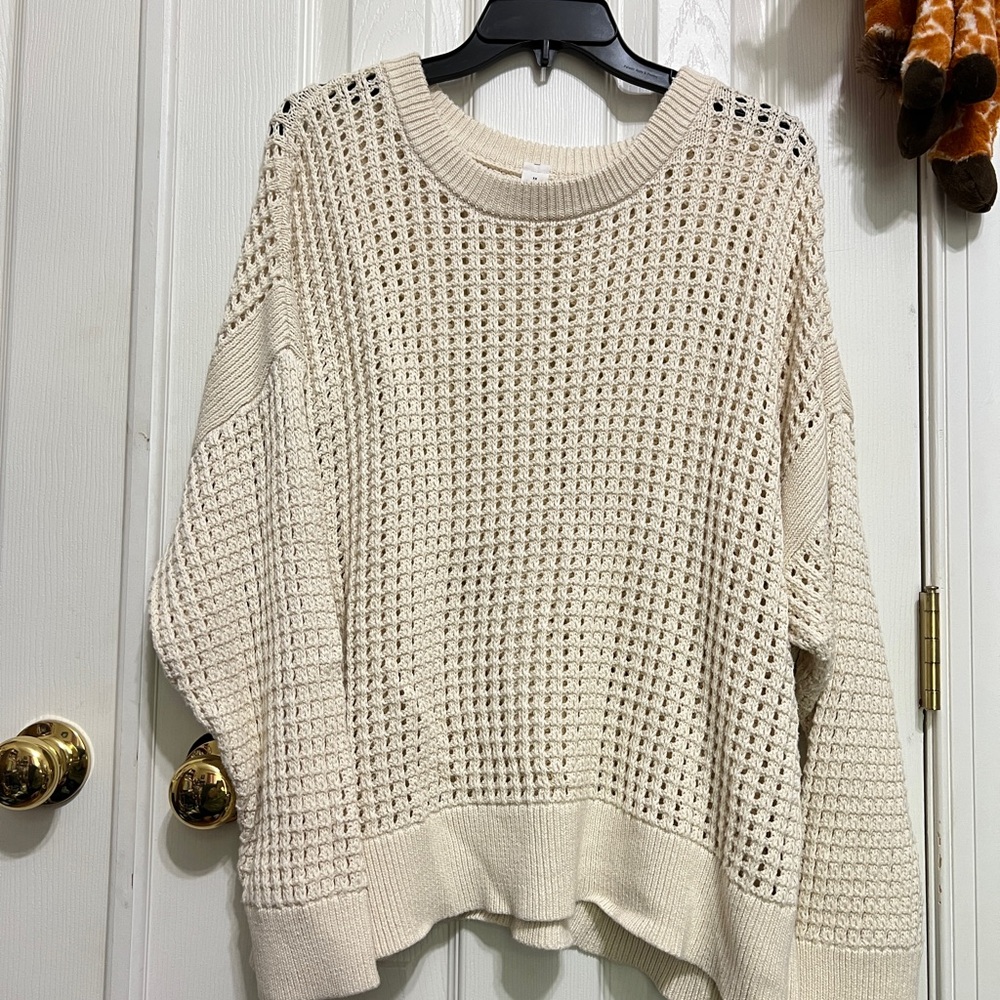 Old Navy Beige Open Knit Crew Neck Sweater